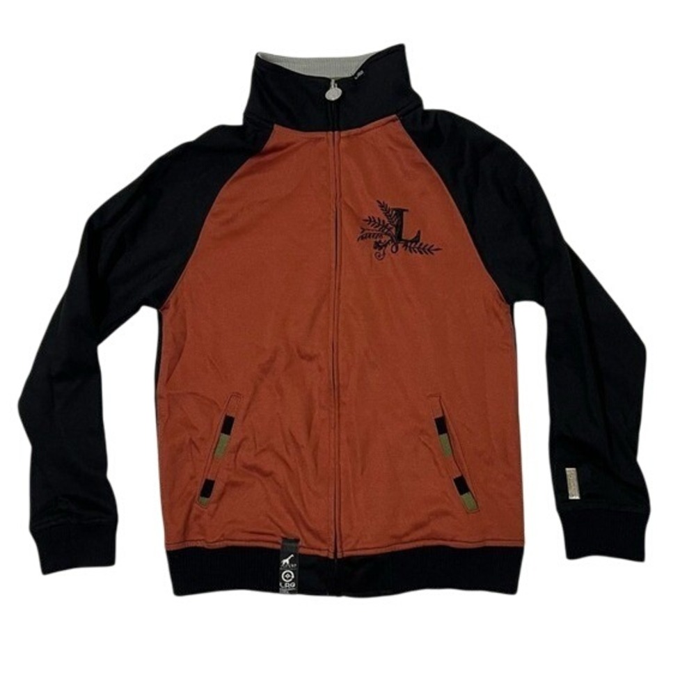 LRG L Giraffe Kids Small Jacket Boys Black Rust Full Zip Cotton Blend Embroidery